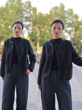 582818包边小香风短款羊毛大衣外套