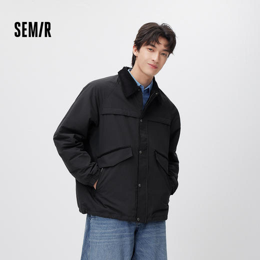 森马棉服男春季轻质猎装撞色灯芯绒外套户外宽松翻领温暖轻盈上衣 商品图1