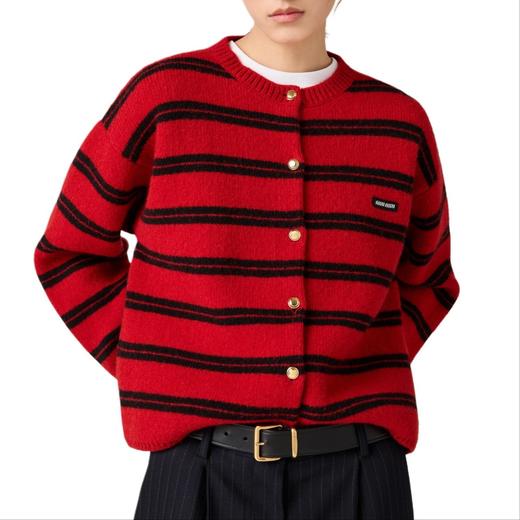 miumi*双层针织徽标贴片条纹开衫 商品图0