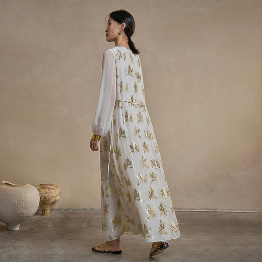 【林栖设计小店】 花影鎏光|真丝连衣裙剪花绡钉珠2026早春新款长裙子女1961087 商品图4