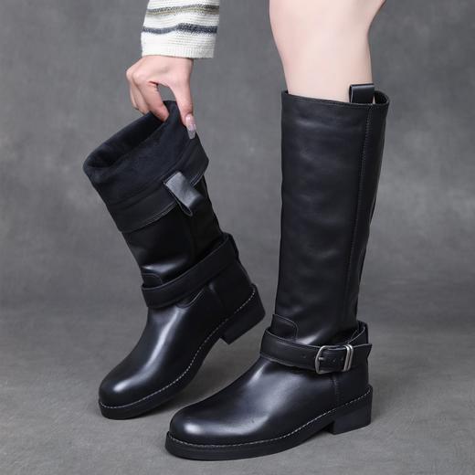 FR 85895骑士靴复古粗跟皮带扣百搭长筒靴马丁靴 商品图1