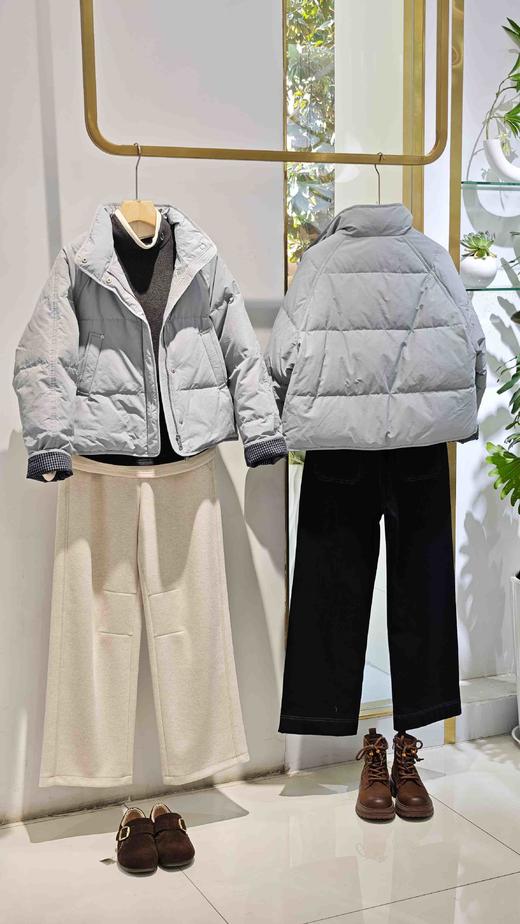 585991格纹袖口 下摆抽绳短款羽绒服 商品图1