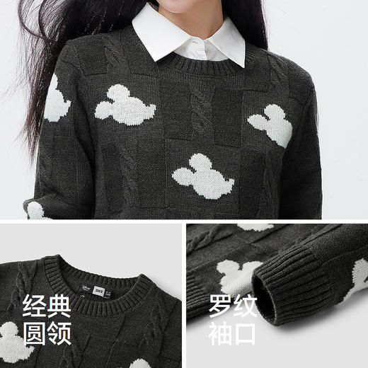森马迪士尼合作系列毛衣女春绞花提花圆领上衣女生趣味个性套头衫 商品图3