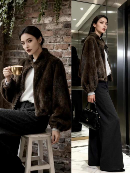 585005福利款 仿貂皮草立领拉链外套 商品图2