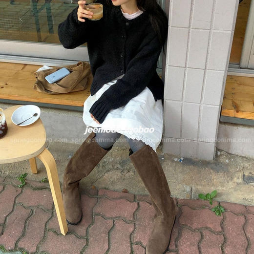 【秋冬精选】2025年东大门秋季新款复古有情调绒面简约通勤长筒靴女 商品图4