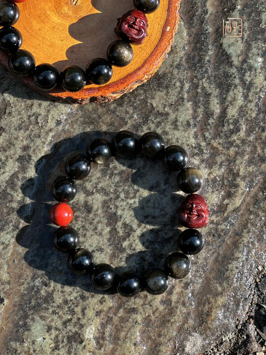 三生石禅.小叶紫檀木四面佛➕金曜石设计手链 商品图3