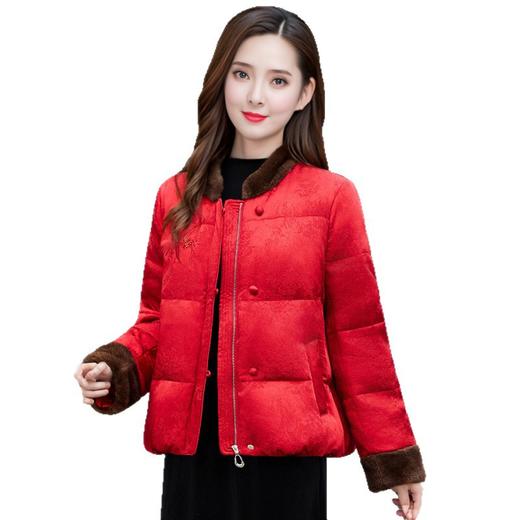 QYM 59151新中式国风喜庆短款羽绒服毛领白鸭绒保暖外套 商品图4