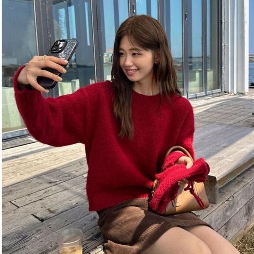 慵懒风圆领套头毛衣（配手套）338 商品图0