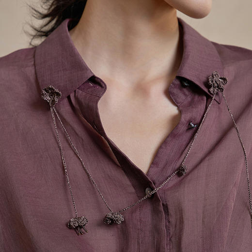 【林栖设计小店】手工钩花|檀木色苎麻衬衣透气肌理感2026早春新款上衣女1961200 商品图4