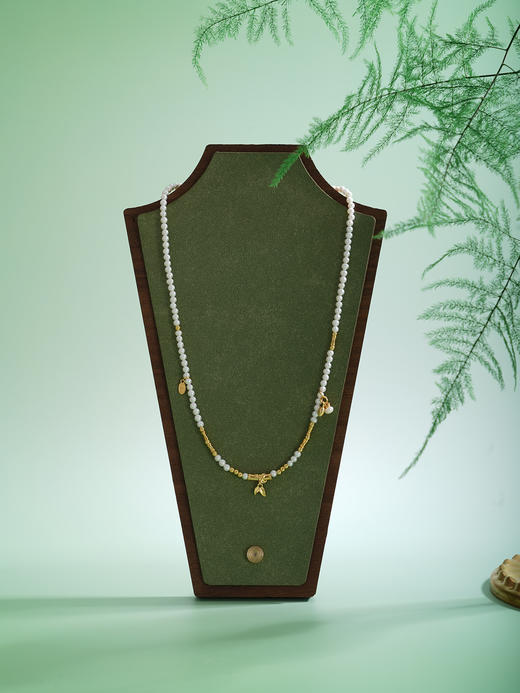 子佩集【竹福好运】银S925珍珠项链【QNX0009】3mm珠竹叶镀金2512 商品图0