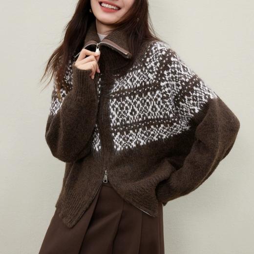 双拉链大翻领提花毛衣开衫2572 商品图3