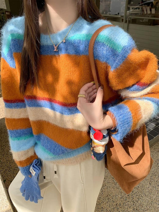 Steve Sandro快乐橘子海盐彩虹拉毛羊毛衫 商品图3