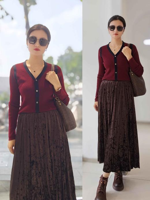 488033镶边露肩撞色款羊毛开衫 红色/灰色，内里可以搭配无袖高领背心，低领背心皆可！ 商品图5