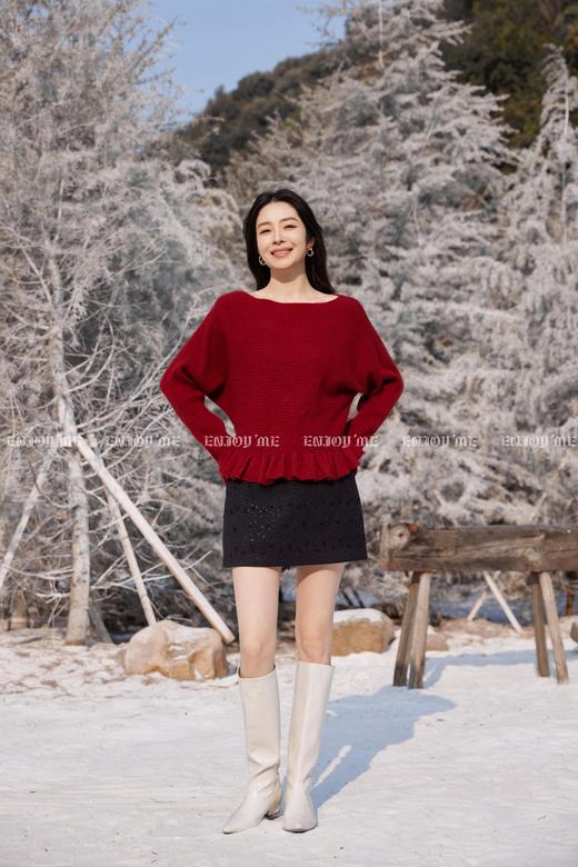 【门店同款】ENJOY冬季“午马”下摆花边系带针织上衣 168843423 商品图10