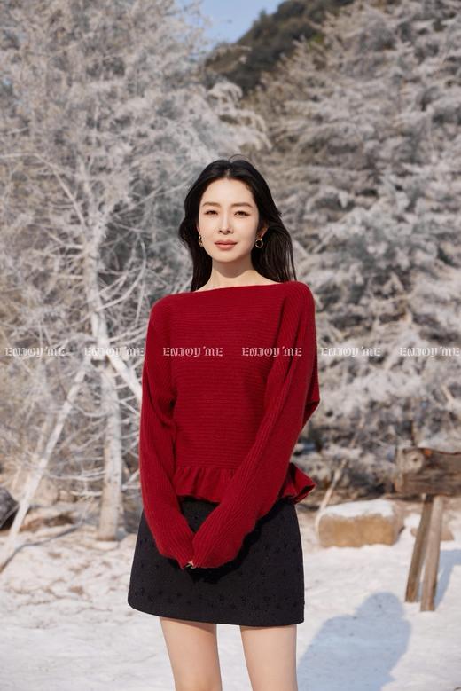 【门店同款】ENJOY冬季“午马”下摆花边系带针织上衣 168843423 商品图5