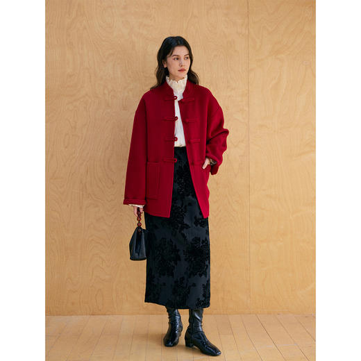 HeyDress植绒花卉提花直筒半裙 商品图1