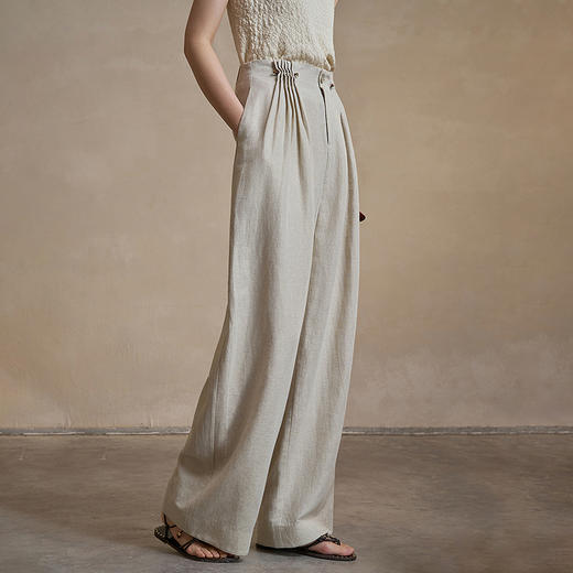 【林栖设计小店】手工层褶|阔腿裤钉珠百搭宽松显瘦2026早春新款长裤子女1961084 商品图0