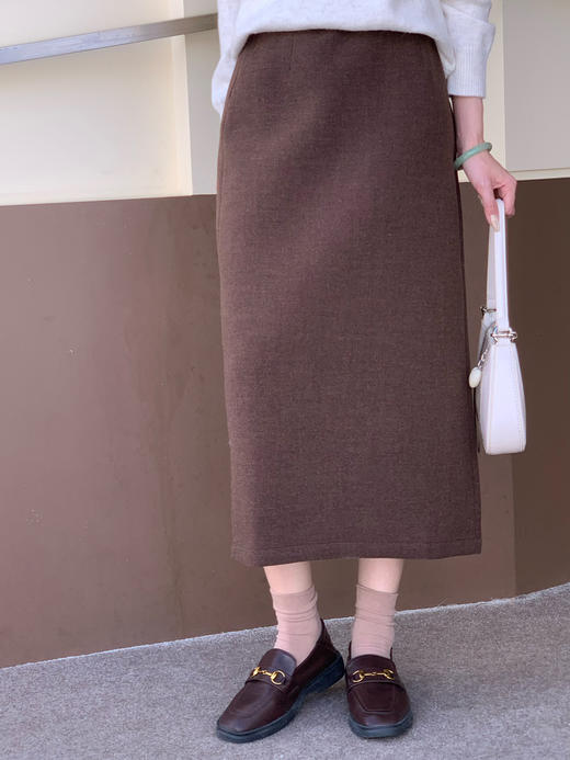 【百图lulu定制】【软语毛呢裙】【赠皮带】羊毛混纺 毛呢 直筒半裙 后中开叉 带拉链半身裙 商品图1