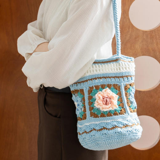 苏苏姐家格纹花簇单肩包手工diy钩针编织包包牛奶棉毛线团材料包 商品图3