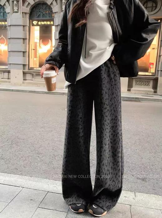 🔥🔥🔥加绒【爆款休闲裤】豹纹加绒～8730拼色腰头豹纹直筒裤冬季加绒休闲裤-喜出 商品图0