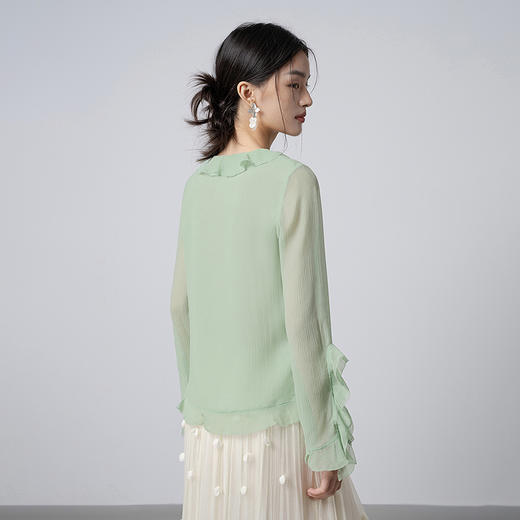 【林栖设计小店】风荷曳影|桑蚕丝衬衣荷叶边温柔仙气2026早春新款上衣女T1961310 商品图4