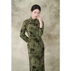 SKY 101013复古中国风复合植绒长款七分袖旗袍