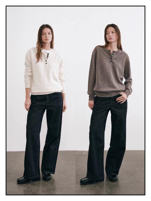 shyshystill/shy202509040/亨利领百搭格纹细节拼接100%全羊毛三色毛衣 商品图4