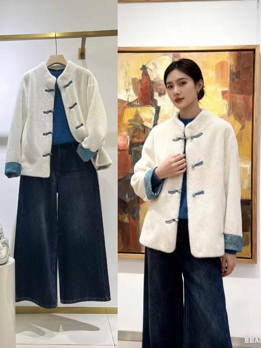 585107福利款 仿貂皮草立领斜扣外套 商品图0