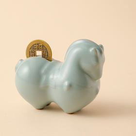 天青釉 “马上有钱” 汝山明 马年主题摆件 汝窑茶宠 天青色 桌面装饰生肖礼物【官方正版 】