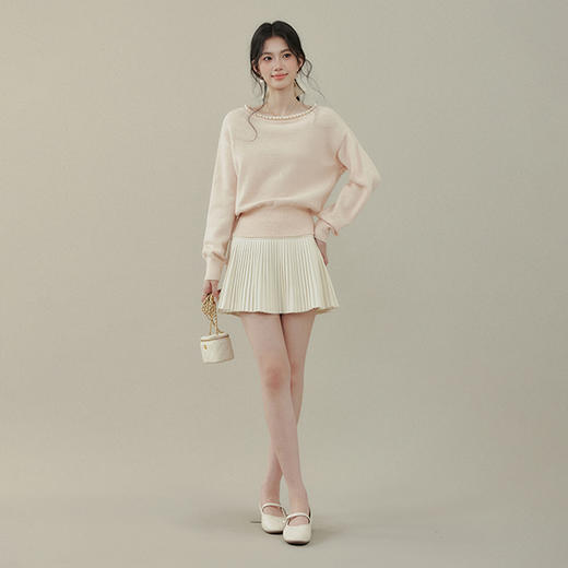 西遇粉色圆领毛衣女2026年春季新甜巧布朗尼珍珠领针织衫上衣内搭SS060029 商品图1