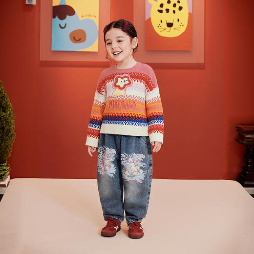 [密扇联名]迷你巴拉女童儿童软牛仔裤冬新年不易褪色长裤 商品图2