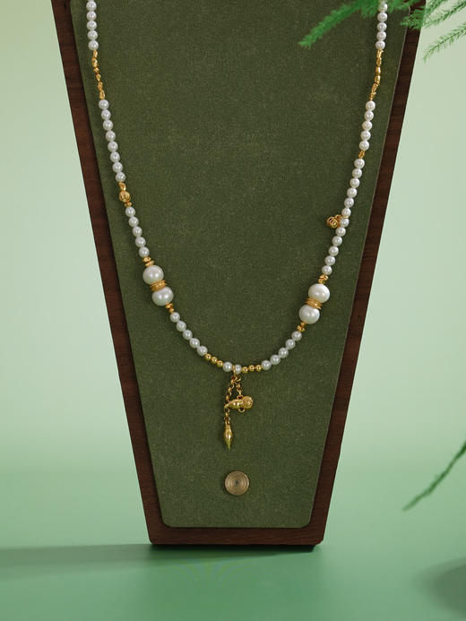子佩集【福禄之命】银S925珍珠项链【QNX0005】3mm小珠6.8mm大珠镀金葫芦2512 商品图1