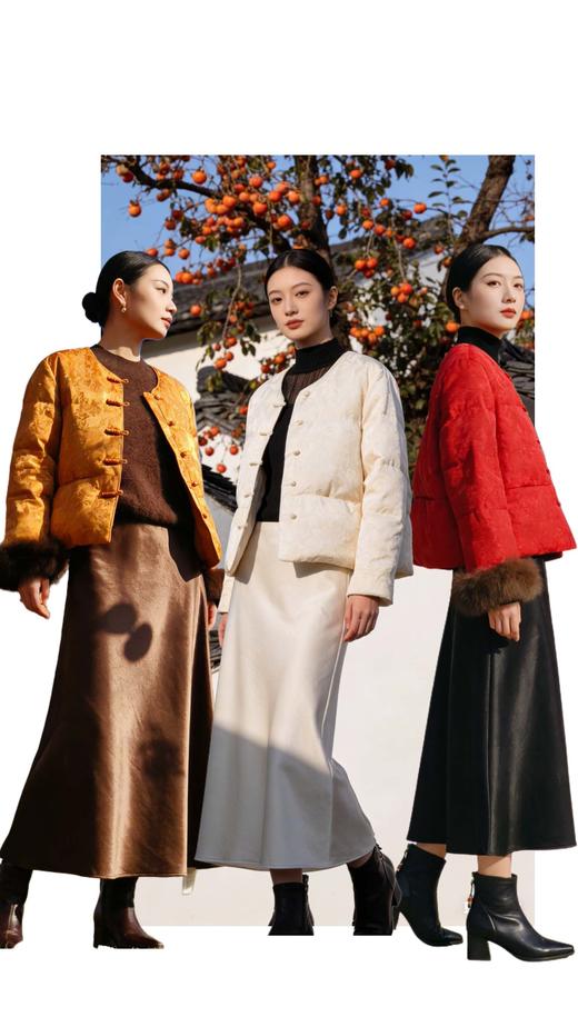 589902红黄白三色国风狐狸袖羽绒服， 商品图0