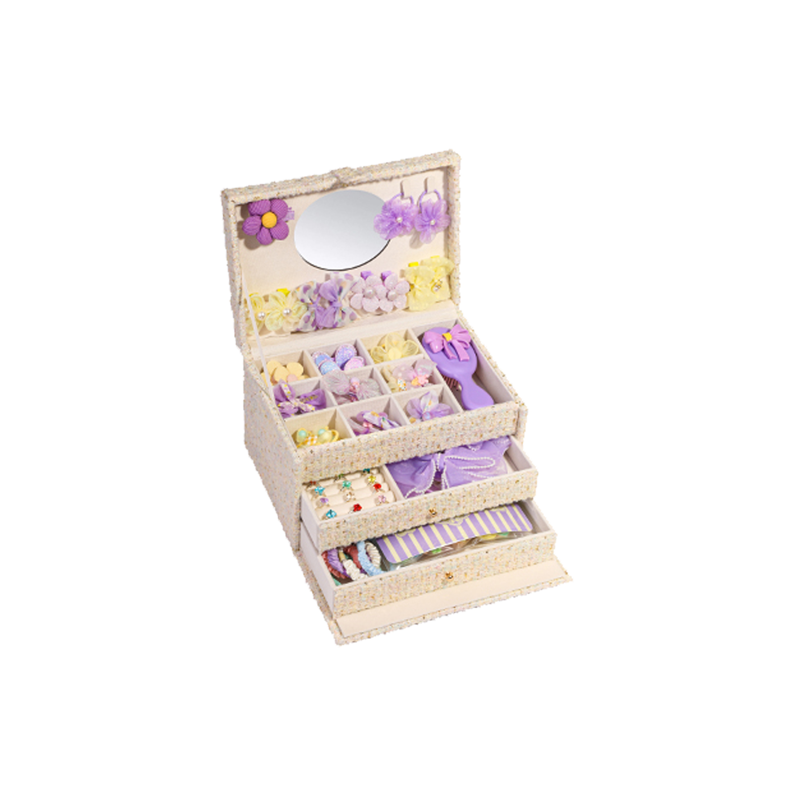 Mobee 礼物系列 发饰礼盒 拾光花町 儿童发饰礼盒套装女孩侧边发夹箍头绳皮筋首饰收纳2025新款