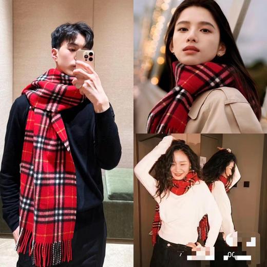 二店y 【纯原RL 】 张婧仪同款围巾.中国红含羊毛的格子围巾 商品图3