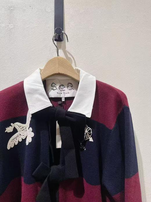 女款条纹蕾丝刺绣针织开衫毛衣ho 商品图2