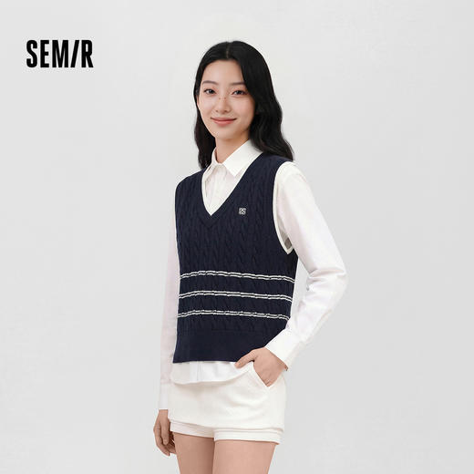 商场同款|森马长袖衬衫女春季肌理衬衣V领绞花背心2026新款两件套 商品图1