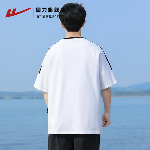回力短袖T恤男夏2025新款纯棉白色设计感小众高级感痞帅圆领体恤 商品图1