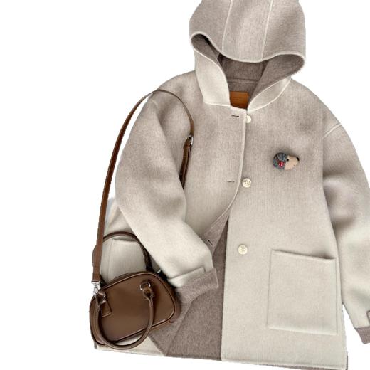 【柔米拿铁】2025设计感秋冬渐变色韩系百搭减龄学院连帽羊毛大衣！ 商品图4