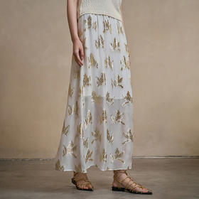 【林栖设计小店】花影鎏光|米白色半身裙抽褶宽松显瘦2026早春新款裙子女1961088