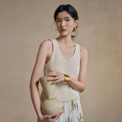 【林栖设计小店】柔光纾影|米白纯棉毛织吊带背心2026早春新款百搭上衣女1961257 商品图1