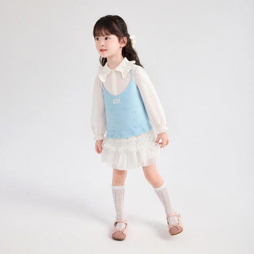 笛莎Deesha 童装女童背心2026春新款字母小花装饰标毛衫背心 商品图2