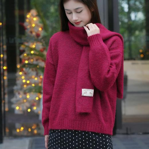 简约圆领围巾毛衣333 商品图0
