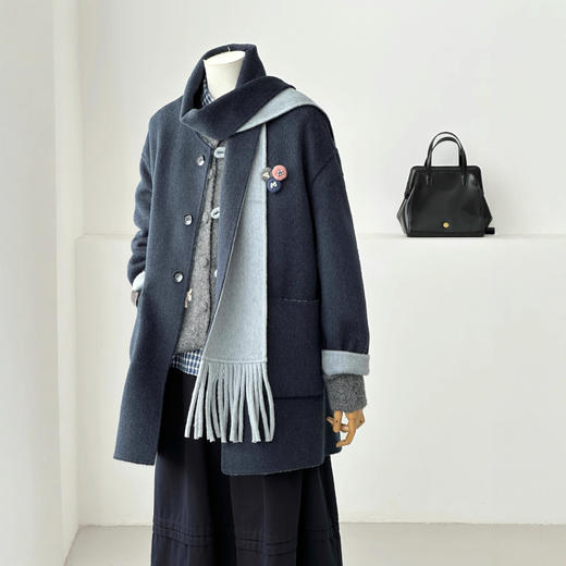 【墨青叠韵】2025高级百搭双面穿撞色小个子通勤气质羊毛大衣！ 商品图1