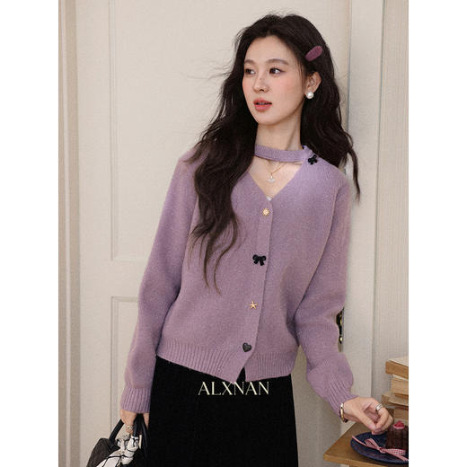 鹿向南「芋柔织心」高级紫色毛衣女秋冬设计感洋气慵懒针织衫上衣 商品图0