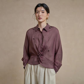 【林栖设计小店】手工钩花|檀木色苎麻衬衣透气肌理感2026早春新款上衣女1961200
