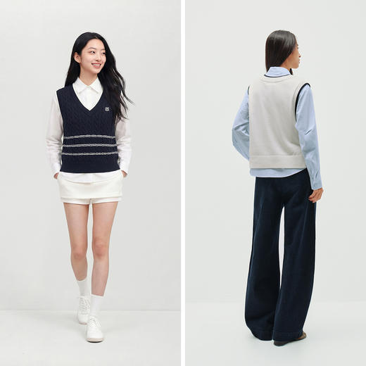 商场同款|森马长袖衬衫女春季肌理衬衣V领绞花背心2026新款两件套 商品图4