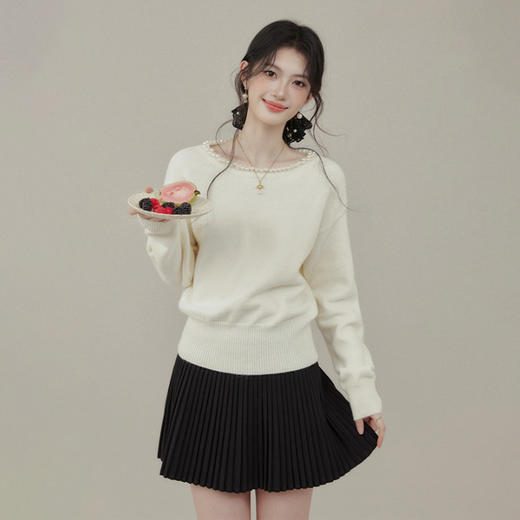 西遇粉色圆领毛衣女2026年春季新甜巧布朗尼珍珠领针织衫上衣内搭SS060029 商品图2