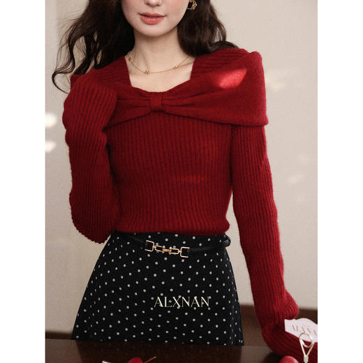 鹿向南「果园暖织」圣诞新年法式红色针织衫女秋冬内搭设计感上衣 商品图1