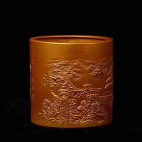 《建党伟业·锦绣山河》陶瓷浮雕笔筒